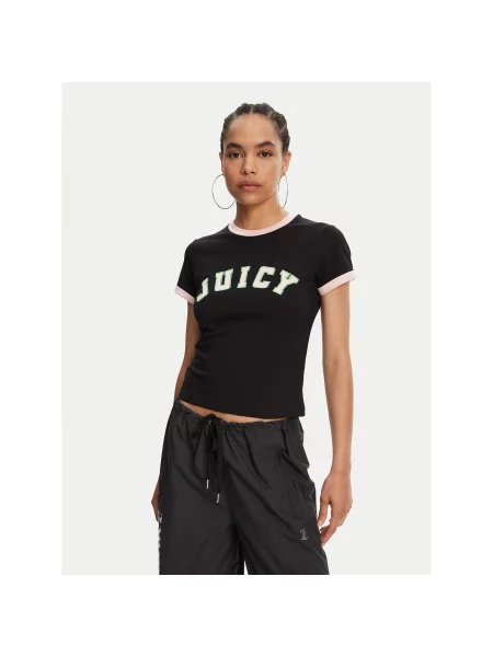 Juicy Couture T-shirt Collegiate Ringer Slim Fit crna
