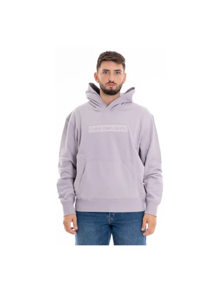 Haftowana bluza z kapturem Calvin Klein Jeans z kapturem szara