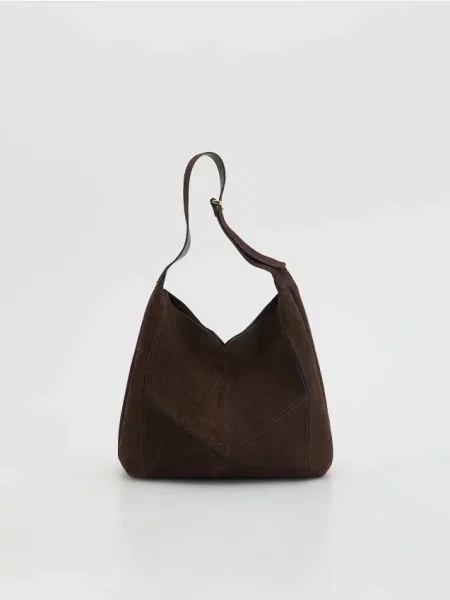 Reserved Semišová shopper kabelka tmavohnedá