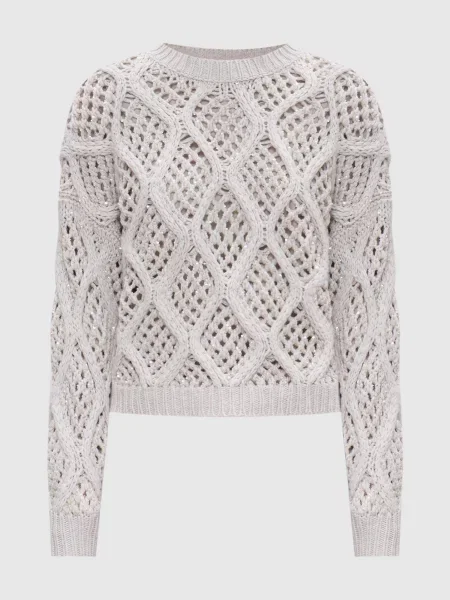 Ажурний светр з кашеміру з паєтками Brunello Cucinelli сірий