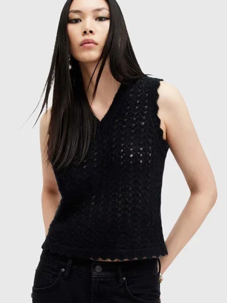 Вълнен елек AllSaints VIVIAN TANK от лека материя черно