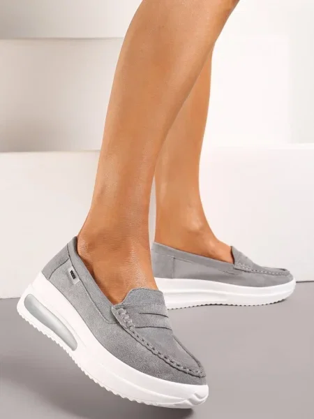 Mocasini din Piele Întoarsă Ecologică pe Platformă cu Bareta Adrancia gri