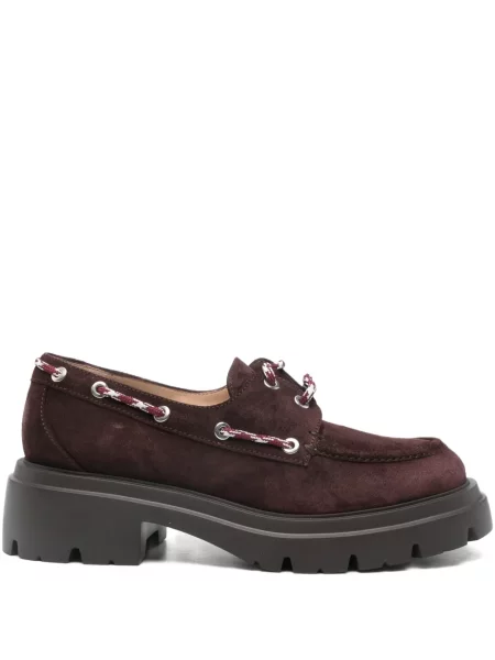 Pantofi loafer Stuart Weitzman cu șireturi cu platformă din dantelă roșu