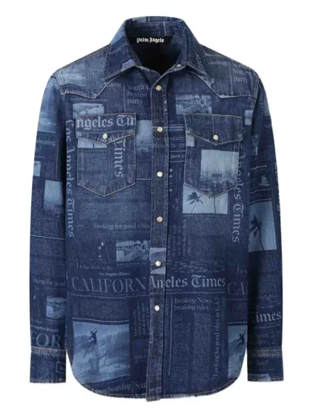 Риза Palm Angels с принт синьо