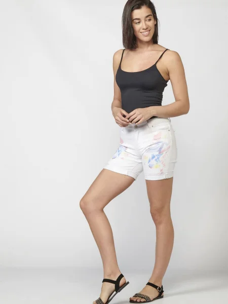 KOROSHI Džínsy nebesky modrá / limetková / staroružová / denim biely