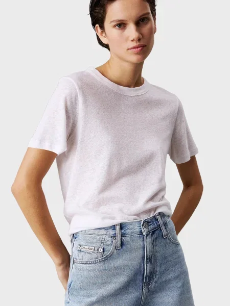 Лляна футболка Calvin Klein біла
