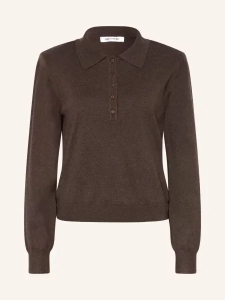 Co'couture Pletené Polo Tričko tmavě hnědá