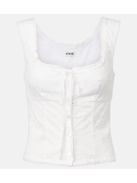 Top Staud cu broderie alb