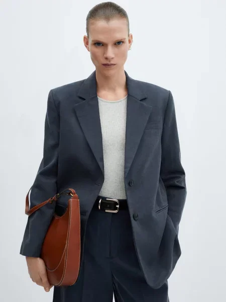 MANGO Піджак Темно-синій Ліоцел/бавовна синій