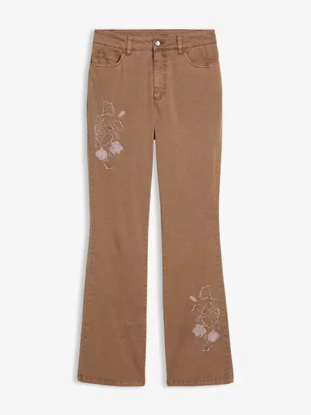 Jeansy bootcut z haftem z elastycznej mieszanki bawełny brązowe
