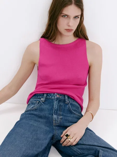 MANGO Vyšívaný top SUENYO fuksia
