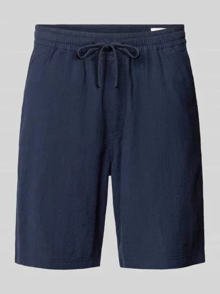 Szorty materiałowe o kroju relaxed fit z czystej bawełny S.oliver Red Label granatowe