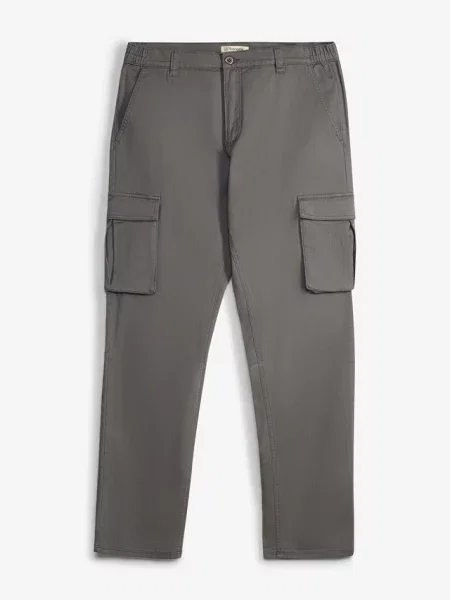 Spodnie bojówki ze stretchem classic fit z elastyczną wstawką w pasie prosta nogawka szare