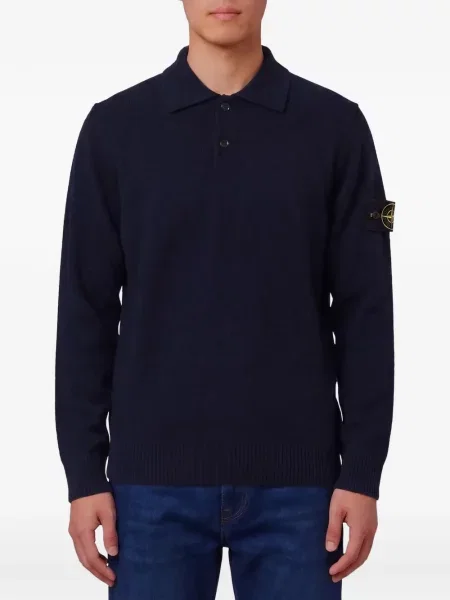 Tricou polo Stone Island de lână cu strasuri albastru