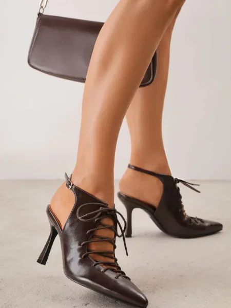 Pantofi cu slingback cu tip cravată Angellta maro