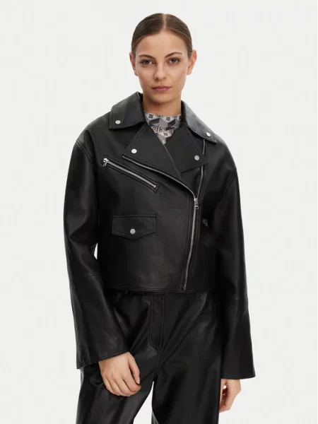 Usnjena jakna HUGO črna