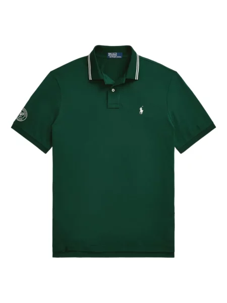 Tricou Polo Ralph Lauren din piele cu broderie în carouri maro