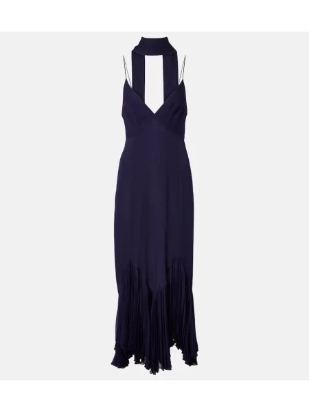 Jedwabna sukienka midi Khaite do kolan garniturowa niebieska