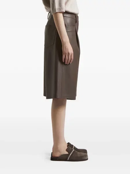 Pantaloni scurți Peserico din piele plisate maro