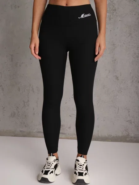 Prążkowane Legginsy High Waist z Haftowanym Napisem z Boku Eunedeia czarne