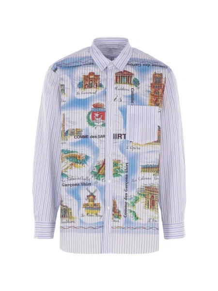 Cămașă Comme Des Garçons Homme cu dungi cu imagine alb