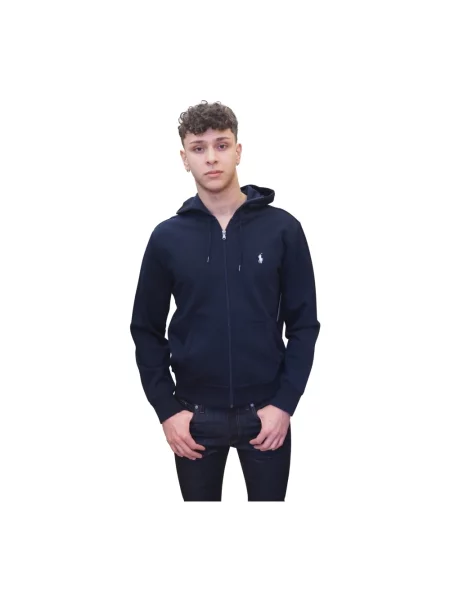 Dzianinowa bluza z kapturem Ralph Lauren niebieska
