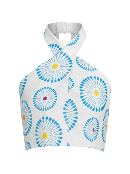 Top Cala De La Cruz cu model floral cu imagine cu gât halter alb