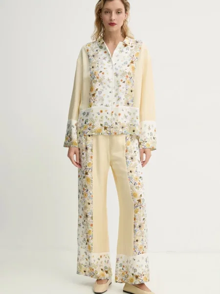 Шовкові штани MUNTHE FABERT прямі висока посадка бежевий