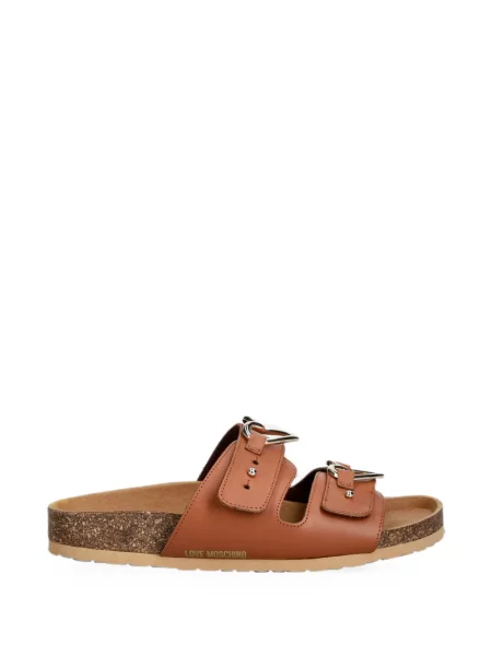 Sandale Love Moschino din piele cu cataramă cu motiv cu inimi maro