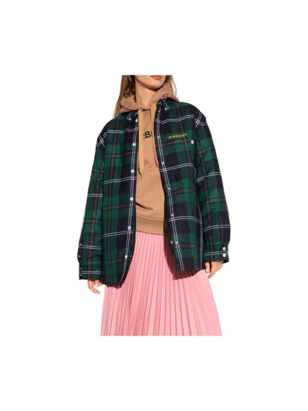 Kurtka koszulowa Burberry wełniana z nadrukiem zielona