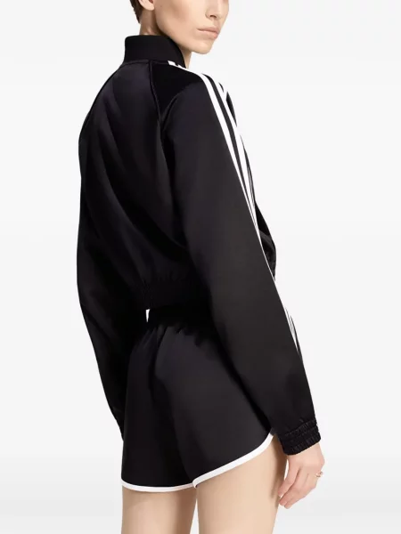 Pantaloni Adidas alergare cu broderie din satin negru