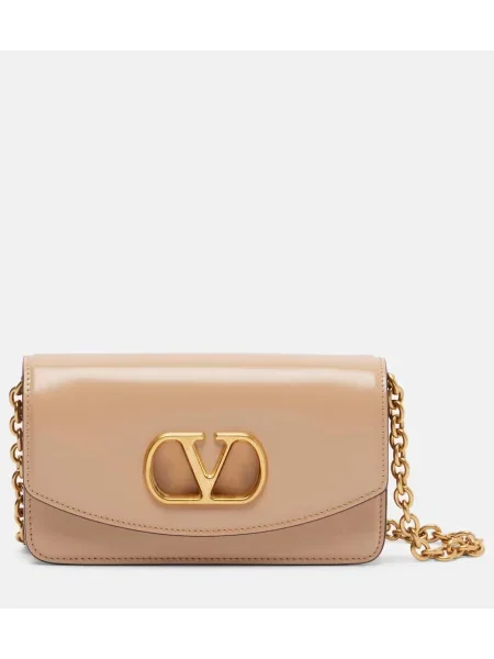 Usnjena pisemska torbica Valentino Garavani bež