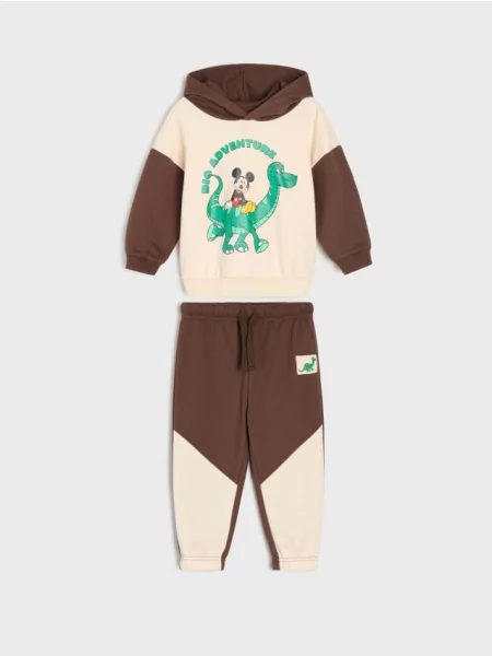 Sinsay souprava: hoodie mikina a jogger kalhoty s potiskem Mickey Mouse béžová