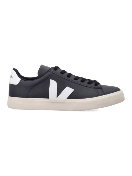 Sneakersy Veja Campo skórzane z okrągłym noskiem czarne