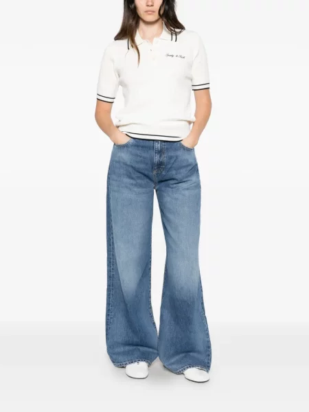 Tricou polo Sporty & Rich tricotate alb