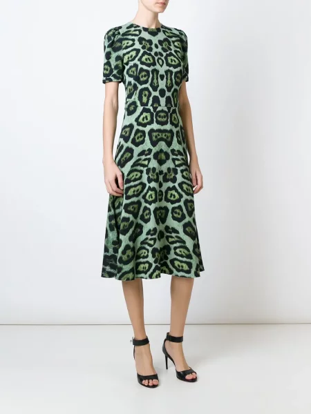Rochie Givenchy cu imagine cu model leopard în linie A verde