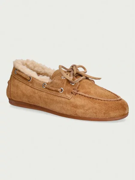 Posa loafers slip-on pentru femei din piele întoarsă Boat Loafer bej