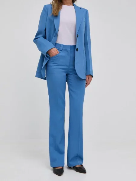 Victoria Beckham pantaloni de lana femei lat high waist albastru