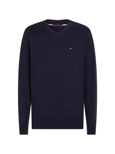 Sweter z dzianiny z wyhaftowanym logo Tommy Hilfiger granatowy