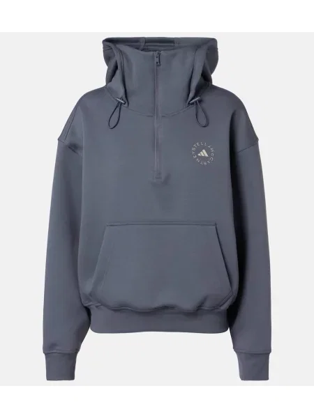 Bluza z kapturem Adidas By Stella Mccartney z zamkiem błyskawicznym do połowy szara