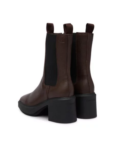Členková obuv Calvin Klein Block Heel Chelsea Boot Lth Tmavo hnedá