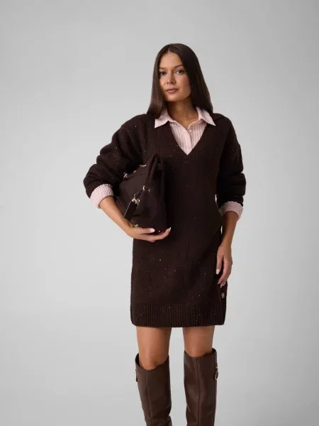 GUESS Rochie Jolene cu adaos de lână maro