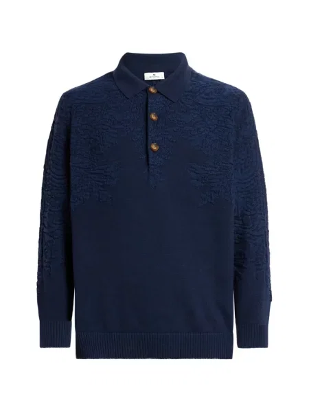 Tricou polo Etro de lână cu model paisley albastru