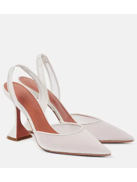 Pantofi cu toc Amina Muaddi plasă slingback alb