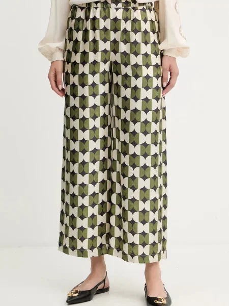 Weekend Max Mara spodnie jedwabne FIBBIA proste high waist zielony