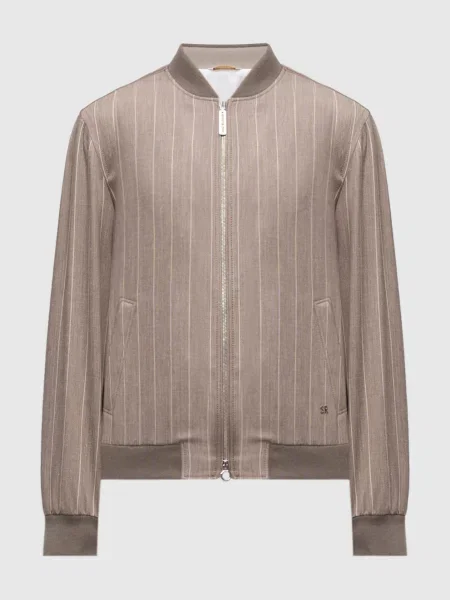 Шерстяной бомбер Stefano Ricci в полоску бежевый