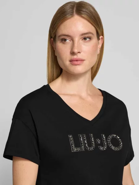 T-shirt o kroju regular fit z czystej bawełny Liu Jo White czarna