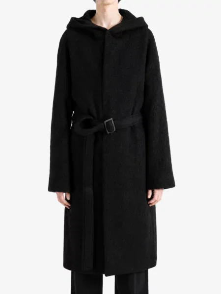 Препасан палто Rick Owens с качулка черно