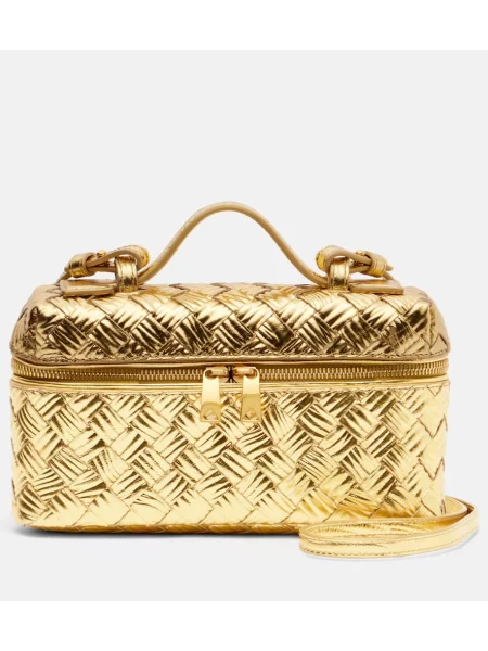 Geanta de piele Bottega Veneta Handle din piele auriu