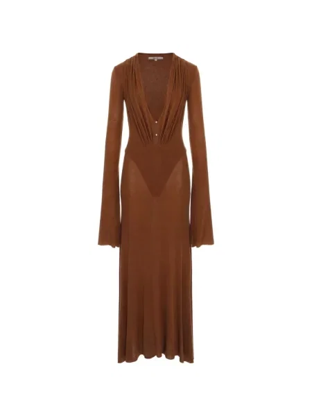 Rochie maxi Manuri cu volane maro